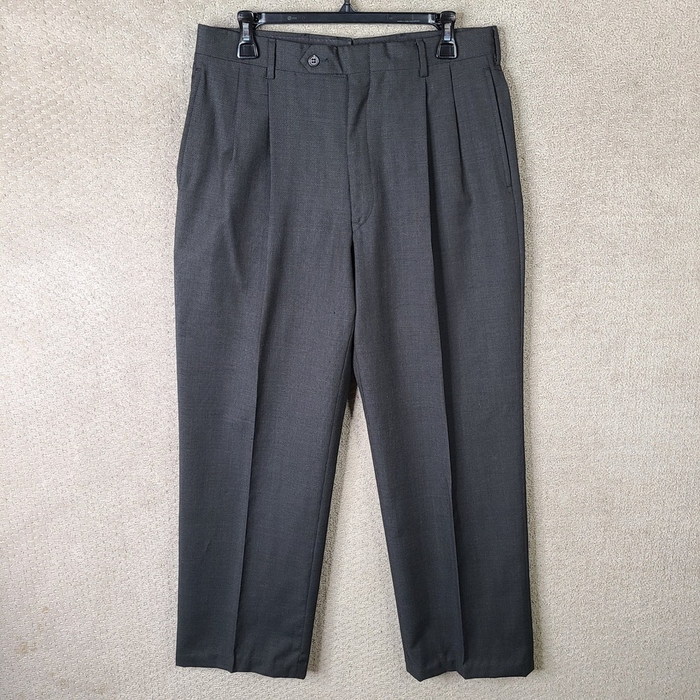 Vintage Jos A Bank Pants Mens 32x29‎ Gray Pleated Dress Trousers Wool USA Formal